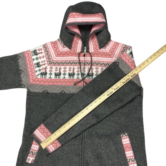 Tegidos Hooded Alpaca Sweater Jacket Gray Pink Hoodie Novelty Aztec XL - Picture 4 of 12